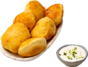 Домашние пышки с копчёным каймаком