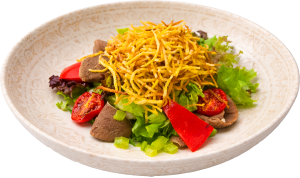 Микс-салат с говяжьим языком и йогуртовой заправкой из курта