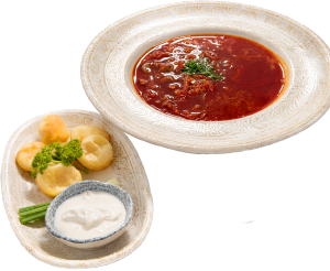 Борщ с разварной говядиной и копчёной сметаной
